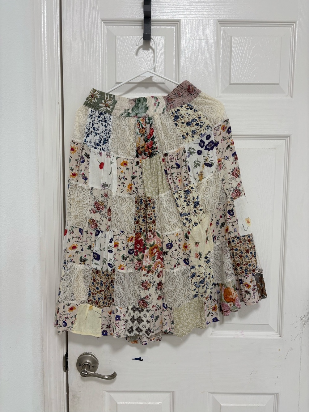 Vintage Floral Patchwork Boho Midi Skirt - Cream Multi